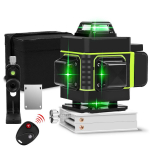 Lasernivelliir 360 automaatne nivelleerimine, roheline ristjoone lasernivelliir 2 akuga, reguleeritav heledus, kaugjuhtimispuldiga