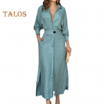 S&uuml;giskevadine naiste kleit &otilde;huke v&ouml;&ouml;koht pikkade varrukatega, l&otilde;hestatud &auml;&auml;ris, puhast v&auml;rvi rev&auml;&auml;riga V kaelusega s&auml;rk, t&uuml;&uuml;p OL pendelr&auml;nnakule tutvumine maksikleit S roosa