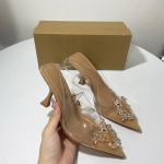 mood suvi k&otilde;rge kontsaga terava ninaga naiste sandaalid s&auml;ravate strassidega PVC l&auml;bipaistvad madala l&otilde;ikega peokingad peole slingback kingad daamidele 36 beež