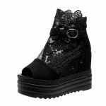 mood kiilsandaalid naistele suvine 12cm paksu p&otilde;hjaga muffin kala suuga sandaalid hingav v&otilde;rk vabaaja kingad platvormsandaalid femme 35 must