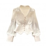 Naiste prantsuse stiilis s&auml;rk Rev&auml;&auml;r V-kaelusega puhvis pikkade varrukatega s&auml;rgi n&ouml;&ouml;bid Decor Ebaregulaarne &auml;&auml;ris &uuml;hev&auml;rvilised topid 3XL must