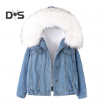 Talvine naiste jope karvane kapuuts, paksendatud pl&uuml;&uuml;s pikkade varrukatega taskud, n&ouml;&ouml;bid, klapp, taskud, mantel L&uuml;hike tuulekindel soe mantel XL