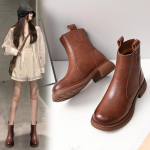 S&uuml;gis- ja talvised Briti stiilis l&uuml;hikesed naiste saapad, ehtsast nahast Retro Distressed Martini saapad, paksu talla &otilde;hukesed Chelsea saapad 36 pruun