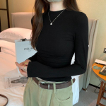 White Basic Slim-fitting Long-sleeved T-shirt for Women Autumn New All-match Bottoming Shirt Half Turtleneck Top S