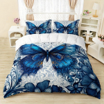 Moodne luksuslik Blue Butterfly Print voodipesukomplekt Pehme ja mugav tekikott magamistuppa (1*Tekikott + 2*padjap&uuml;&uuml;r) 2PCS Pillowcase48x74