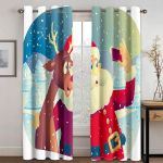 J&otilde;ulukaunistuste kardin 3D multifilm J&otilde;uluvana j&otilde;ulupuu pol&uuml;esterriidest kardin lumememme muster pidulik atmosf&auml;&auml;r W132cm x H160cm&Hook