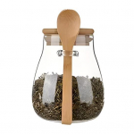 Bambusest kaanega klaaspurk Suure mahutavusega toiduklassi BPA-vaba l&auml;bipaistev klaaspurgi s&auml;ilituskonteiner lusikaga 350ml