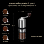 Kaasaskantav k&auml;sitsi kohviveski K&auml;sikohviveski keraamiliste hammustustega 6/8 reguleeritava hammasrattaga Kodune kohvioad, paberi jahvatust&ouml;&ouml;riistad. 6 Gears