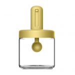 Maitseainepurk klaasv&uuml;rtspudel, suure mahutavusega l&auml;bipaistva korpusega teleskoop-lusika kaas lekkekindel niiskuskindel koduk&ouml;&ouml;gi soola hoiukarp kollane