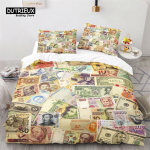 V&auml;rviline Rahaline Voodipesu Komplekt Ameerika &Uuml;hendriikide Dollarid Tekikoti Komplekt 3D Prindiga Tekikate Padjap&uuml;&uuml;ridega Magamistoa Dekoor EU single(135x200cm)