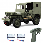 Kaugjuhtimispuldiga auto, 2,4 GHz 4WD maastikus&otilde;iduk koos tulede l&otilde;uendikaanega, 1:10 K&otilde;ik 2 battery armee roheline v&auml;rv