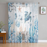 Suvine Mereelu Korallid Merikilpkonnad Merit&auml;hed L&auml;bipaistvad Kardinad Elutoa Dekooriks Aknakardinad K&ouml;&ouml;gi T&uuml;ll Voile Kardinad W135 x H115cm x1