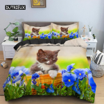 3D Loomamustriga Tekikott Komplekt Armas Kassimustriga Voodipesu Komplekt Pol&uuml;ester Tekikate King Twin &Uuml;he Inimese Suurus Kodutekstiil Kassipoeg EU single(135x200cm) yellow