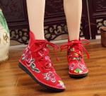 Vintage lillede tikandiga naiste l&otilde;uendist saapad peidetud kiilkontsaga naiste platvormkingad mugavad poolsaapad retro naiste saapad 39 punane