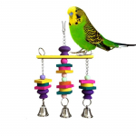 V&auml;rviline lind m&auml;nguasi papagoi rippuvad puidust kiikkellad papagoi viirpapagoi kukeseen