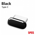 5TK Silikoonist Tolmukorgid Type C Laadimispesa Kaitse Korgikate iphone 15 Pro Max 15 Plus Samsung Xiaomi jaoks Tolmukaitse Plu must