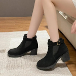 Naiste k&otilde;rged kontsad, poolsaapad, seemisnahast paksud kingad, talvedisainer, uued elegantsed gooti stiilis kingad, Chelsea Botas kingad 40 must