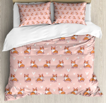 Koerakalliste Voodipesukomplekt Armas V&auml;ike Corgi H&uuml;ppamas Jooksmas ja 3tk Tekikate Komplekt Voodikomplekt Tekikate Padjap&uuml;&uuml;r Tekikate EU single(135x200cm)