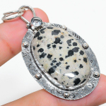 Dalmation Jasper, White Topaz 925 Sterling Silver Jewelry Pendant 2.48 q6w77