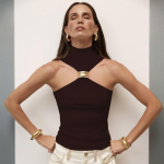 Moodne Metallr&otilde;ngaga Tanktop Naistele 2025 Suvi Y2k &Uuml;hev&auml;rviline Varrukateta Patchwork Top Daamidele Puhkus Slim Peo Elegantne Top M tumepruun v&auml;rv