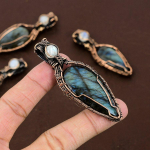 Labradorite, Moonstone Copper Wire Wrap Jewelry Pendant 2.96 t2v26