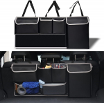 Large Capacity Car Backseat Hanging Suspension Trunk Organizer With 4 Pockets & 2 Mesh Pouches Waterproof Collapsible Cargo Bag