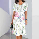 Naiste kleidid lillemustriga suvised elegantsed midipikkusega kleidid naiste l&uuml;hikeste varrukatega kleit mood &uuml;lem&otilde;&otilde;dulised riided S