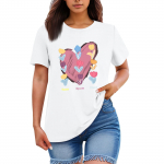 Ladies' Loose Comfortable Casual Fashionable Heart And Flower Hpsom character Pattern Printed Round Neck Short Sleeved Shirt L