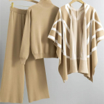 Elegantne &scaron;ikk kootud 3-osaline komplekt naistele, &uuml;hev&auml;rviline k&otilde;rge kaelusega kampsun, kootud &uuml;ler&otilde;ivad, &scaron;allkost&uuml;&uuml;mid, vabaaja k&otilde;rge v&ouml;&ouml;kohaga dressip&uuml;kste komplektid Uus One size