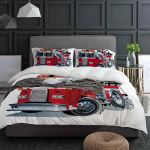 Multikas Punane Tulet&otilde;rjeauto Valge Voodipesukomplekt 3tk Tekikate Padjap&uuml;&uuml;r Lastele T&auml;iskasvanutele Tekikate Kahekohaline Voodikomplekt Kodutekstiil EU single(135x200cm)