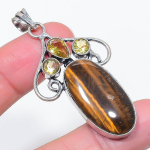 Natural Tiger Eye, Citrine 925 Sterling Silver Jewelry Pendant 2.40 r1z01