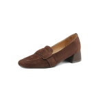 Moodsad Uued Kevadised Naiste Mokassiinid Ruudukujulise Ninaga Paksude Kontsadega Kingad Lammaste Suede Kingad Naistele Lakoonilised Naiste Kingad Madala Kontsaga zapatos de mujer 34 pruun