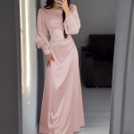 Elegantne stiil K&otilde;rgekvaliteediline Pikkade varrukatega Pikk seelik Kleit Naiste riided S&uuml;gis Talv 2025 S roosa