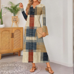 women retro printed long-sleeved comfortable loose dress, elegant dress XL kollane