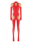 Naiste V&otilde;imlemise L&auml;ikiv Kivist T&auml;iskeha &Uuml;likond Kindaga Varrukad Jalatsitega Kontrastv&auml;rvi Bodysuit Iluuisutamise Jumpsuit L punane