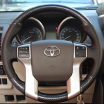 for Toyota Land Cruiser Prado 2010-2017 Hand-stitched non-slip black leather peach wood grain car steering wheel cover style 3
