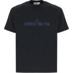Stone Island Ss25 Kirjatr&uuml;kiga &Uuml;mmarguse Kaelusega Raglaanl&uuml;hikeste Varrukatega T-s&auml;rk Meeste T-s&auml;rgid Tumesinine K1S1521000-20S0081-V0020 S