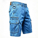 Meeste Retro Pesitud Puuvillane Denim Cargo L&uuml;hikesed P&uuml;ksid Tugevad Mitmetaskulised T&ouml;&ouml; l&uuml;hikesed p&uuml;ksid V&auml;ljas Telkimine Matkamine Igap&auml;evane Kulumine Suvised L&uuml;hikesed P&uuml;ksid M sinine