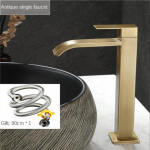 Valamu Vintage &uuml;he k&uuml;lma vee segistiga sise&otilde;ue k&uuml;lmumiskaitse kraanikauss koos k&otilde;rge segistiga WC-segistiga kuld