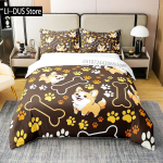 V&auml;ike Corgi Multikakujuline S&uuml;damega Taust, Koeras&otilde;bra Voodipesukomplekt, 3-osaline Dekoratiivne Tepitud Tekikate 2 Padjap&uuml;&uuml;riga, Kuninganna T&auml;issuurus 135x200cm