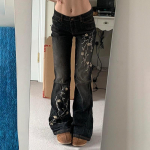 Vintage 2000ndate Madala V&ouml;&ouml;koht Laiaks L&auml;ikivad Teksap&uuml;ksid Lilleline Tikand Teksad Naistele Retro Y2k Kottis Denim P&uuml;ksid High Street P&otilde;hilised P&uuml;ksid XS must