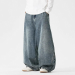 Kevadised meeste t&auml;navariietuses teksariided meestele Harajuku pestud kottis teksad meestele Y2K mood punk vabaaja k&otilde;rge v&ouml;&ouml;kohaga laiad s&auml;&auml;rega p&uuml;ksid 5XL tumesinine v&auml;rv