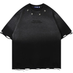 DRIPX Kulunud Rebitud T-s&auml;rgid Metallt&auml;hega Tikitud Vintage L&otilde;tv T-s&auml;rk Meestele Harajuku Streetwear &Uuml;legabariidiline Hip Hop T-s&auml;rk S hall v&auml;rv