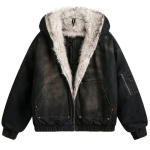 DRIPX Vintage Denim Parkad Karusnahaga Soojad Tepitud Joped Meeste Streetwear Harajuku &Uuml;legabariidiline Mulljakk &Uuml;ler&otilde;ivad M gray