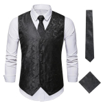 Meeste Klassikaline Must Paisley Vestikomplekt Pulmapeoks &Auml;rimood V-kaelusega Vest Meeste Lipsus&otilde;lm Libliklips Taskur&auml;tt Mansetin&ouml;&ouml;p S must
