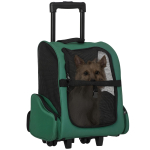 2-&uuml;hes Lemmiklooma transpordikott-seljakott v&otilde;i reisik&auml;rud koerale ja kassile 2 rattaga, pikendatava alumiiniumk&auml;epidemega ja taskutega 42x25x55 cm Roheline 42 x 25 x 55 cm