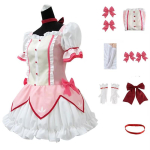 Anime Maagiline T&uuml;druk Kaname Madoka Cosplay Kost&uuml;&uuml;m Kawaii Lolita Pidu Halloween Roosa Kleit Parukas Idol Puella Magi Madoka R&otilde;ivad M white