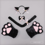 K&auml;sitsi valmistatud kassi k&otilde;rvadega peav&otilde;ru komplekt k&auml;paga kinnaste ja sabaga Laste kost&uuml;&uuml;m Peo loom Roolim&auml;ng Black Cat Ear Headband Paw Tail Set gray