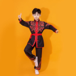Hiina Kung Fu &Uuml;likond Nelja Hooaja Kollektsioon Laste Wushu Esituskomplektid Poisi Kraega Pikkade Varrukatega S&auml;rk + P&uuml;ksid Tai Chi T&uuml;druk Kaheosaline Komplekt 160 orange