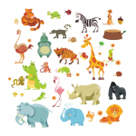 Loomade seinakleebised lastele Beebikodu plakat MonkeyElephant Horse seinakleebised